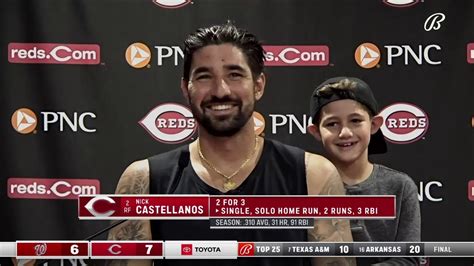 Nick Castellanos' son Liam joins him for postgame interview after Reds' walk-off win over ...