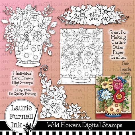 Flowers Digital Stamps Garden Digital Stamps Digi Stamps | Etsy