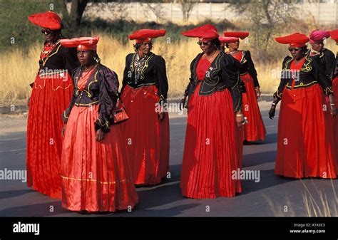 Herero women wearing traditional dress in procession for the Ma Stock Photo: 1898210 - Alamy