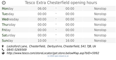 Tesco Extra Chesterfield opening times, Lockoford Lane, Chesterfield, Derbyshire