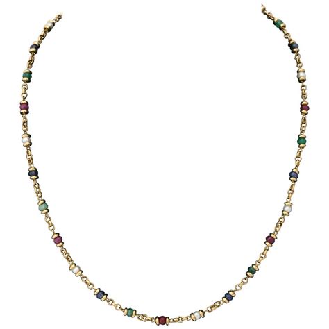 David Webb Pearls, Emerald, Ruby, Sapphires Necklace For Sale at 1stdibs