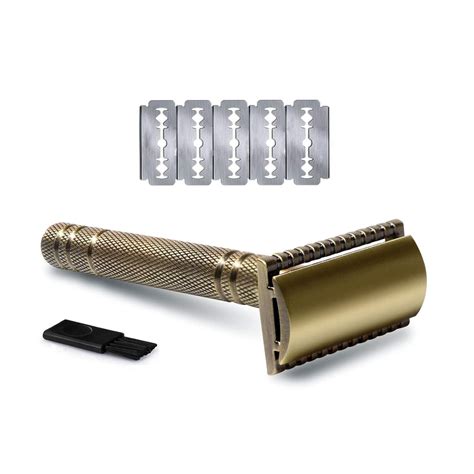 Amazon.com: LEYMIGA Brass Bronze Double Edge Safety Razor with Blades, Classic Manual Double ...