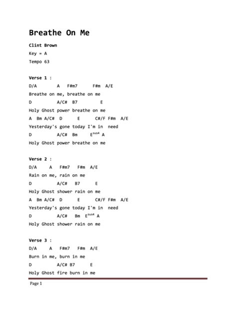 Breathe On Me Chords printable pdf download