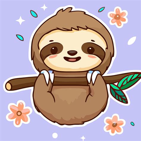 Cute chibi sloth kawaii illustration lazy sloth sleepy graphic vector ...