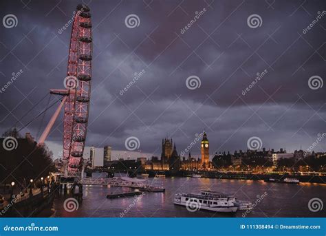 Night View of London Eye and Big Ben Editorial Stock Image - Image of ...