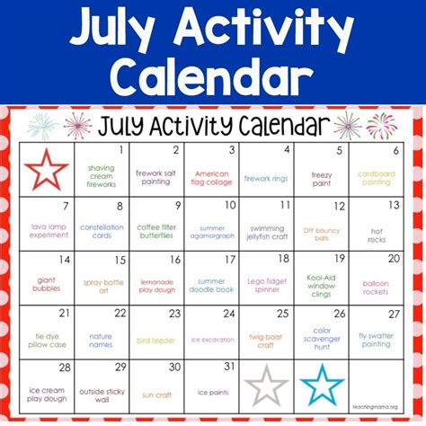 July Activity Calendar - Teaching Mama