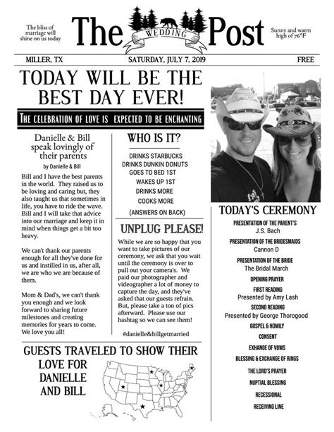 Unique Newspaper Wedding Program-the Wedding Post - Etsy