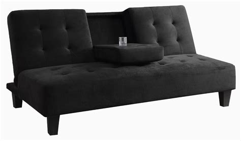 Tufted Futon Sofa Bed with Drop-Down Cup Holder In Black - Walmart.com - Walmart.com