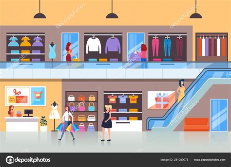 People Characters Consumers Making Purchases Shopping Mall Vector Flat ...