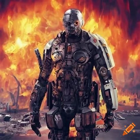 Cyborg in a post-apocalyptic scene on Craiyon