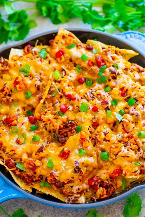 Loaded Skillet Nachos (with Ground Beef!) - Averie Cooks