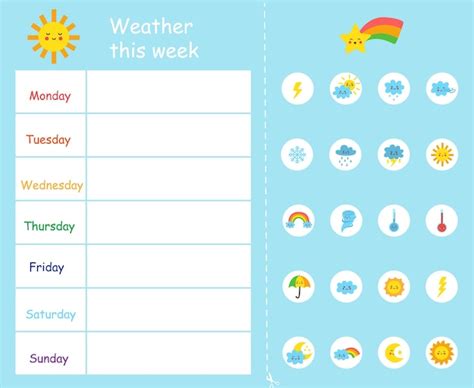 Premium Vector | Weather this week template for kids. weather chart.