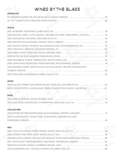 Menu at GRECA restaurant, Fortitude Valley