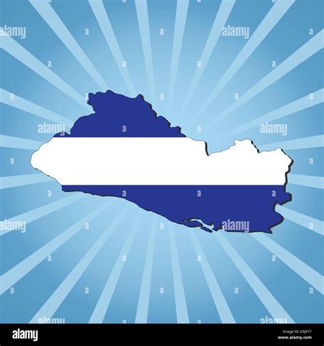 El Salvador map flag on blue sunburst illustration Stock Vector Image ...