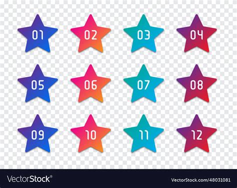 Set of star number bullet point 1 to 12 Royalty Free Vector