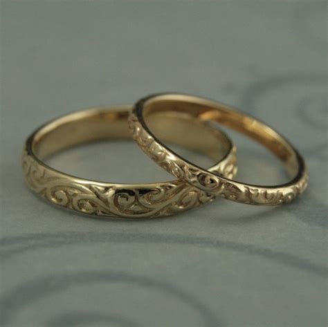 Patterned Wedding Band Set-Vintage Style Wedding Rings-His and