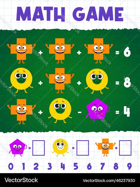 Math shape characters game worksheet quiz Vector Image