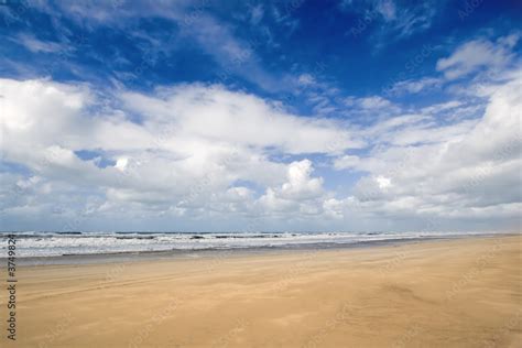 Sunny beach blue sky and golden sand Stock Photo | Adobe Stock