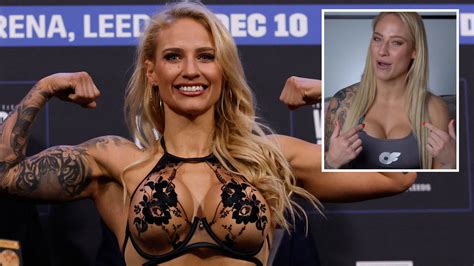 Boxing beauty Ebanie Bridges strips down to see-through lingerie at weigh-in as she plugs new ...