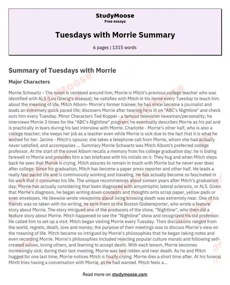 Tuesdays with Morrie Summary Free Essay Example