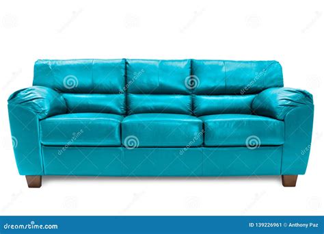 Three seats sofa cozy blue stock image. Image of bench - 139226961