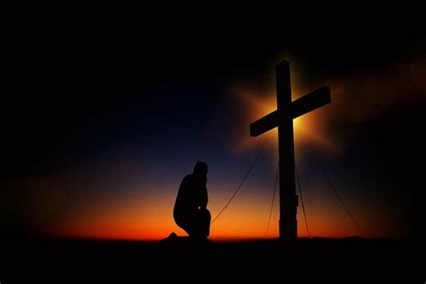 1366x768px | free download | HD wallpaper: silhouette of man kneeling in front of a cross ...