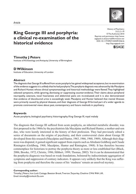 (PDF) King George III and porphyria: A clinical re-examination of the ...