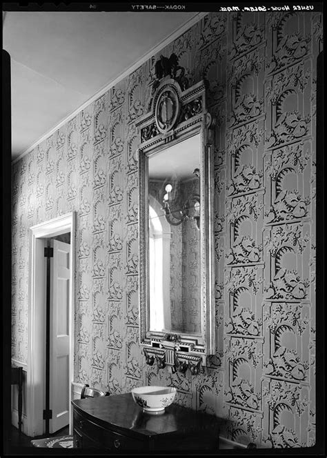 Usher House, interior, wallpaper-mirror - Digital Commonwealth