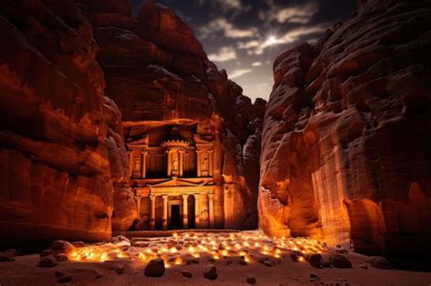 Premium AI Image | Al Khazneh temple in Petra Jordan at night Al Khazneh in Petra Jordan at ...