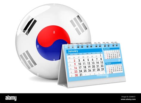 Desk calendar with South Korean flag. 3D rendering isolated on white ...