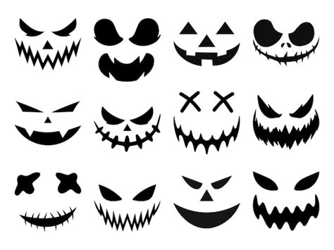 Premium Vector | Set of scary halloween pumpkin or ghost faces Vector ...