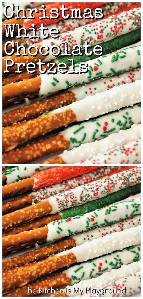 Christmas White Chocolate-Dipped Pretzel Rods | The Kitchen is My Playground