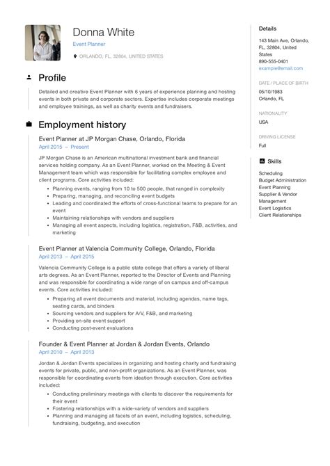 Event planner Resume | Event planner resume, Resume examples, Best resume template