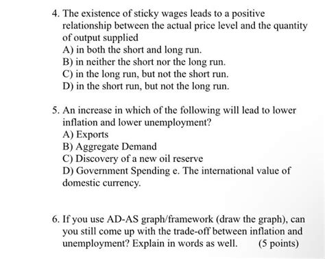 Solved 4. The existence of sticky wages leads to a positive | Chegg.com