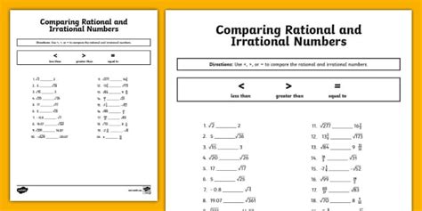 Eighth Grade Comparing Rational and Irrational Numbers Activity