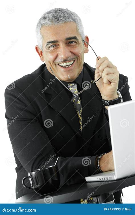 Happy Businessman with Laptop Stock Image - Image of dressed, indoor: 9493933