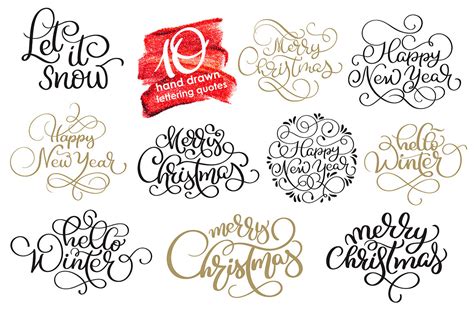 Merry Christmas Quotes and Objects Calligraphy Collection By Happy Letters | TheHungryJPEG