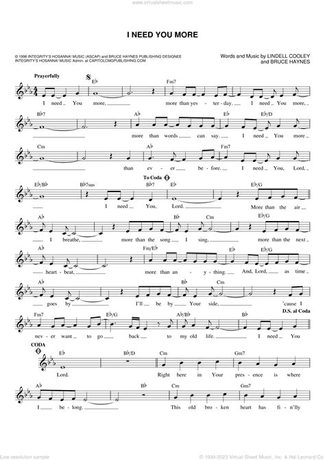 I Need You More sheet music (fake book) (PDF-interactive)