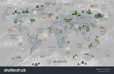 Animals World Map Kids Wallpaper Design Stock Illustration 2080469704 | Shutterstock