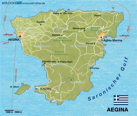 Map of Aegina (Island in Greece) | Welt-Atlas.de