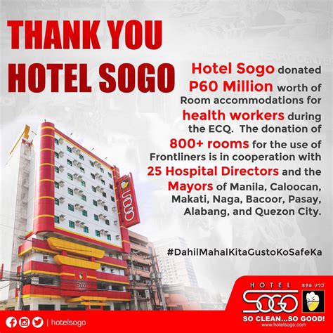 Hotel Sogo already donated P60 million worth of room accommodations for health workers during ...