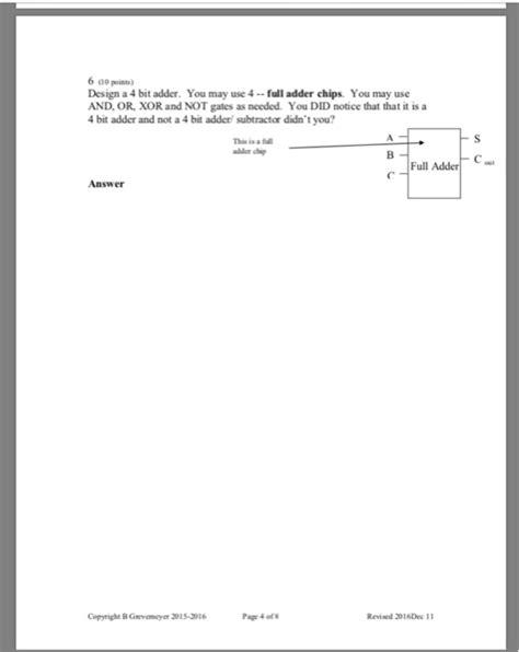 Solved Design a 4 bit adder. You may use 4 - full adder | Chegg.com