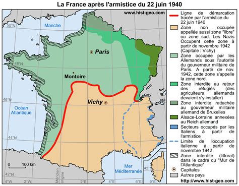 Carte de la France après l'armistice du 22 juin 1940 (Ligne de ...