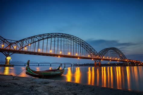 Night view of Sagaing Bridge and Ayeyarwaddy River. For information, please visit tourism.gov.mm ...