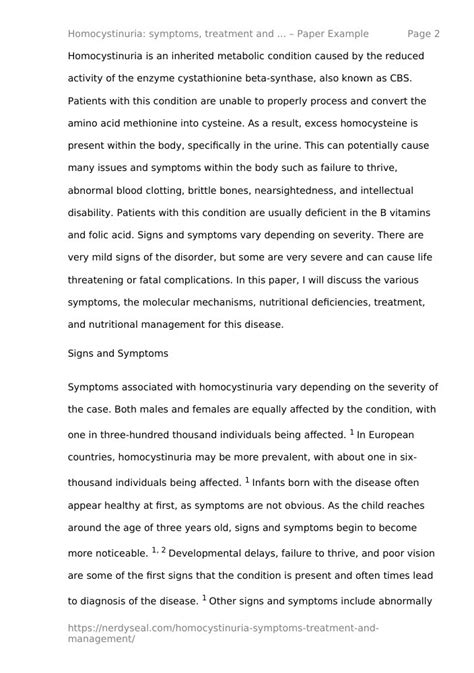 Homocystinuria: symptoms, treatment and management - 1599 Words - NerdySeal