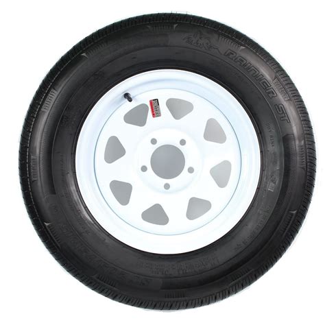 Radial Trailer Tire On White Rim ST205/75R15 Load C 5 Lug On 5 Spoke ...