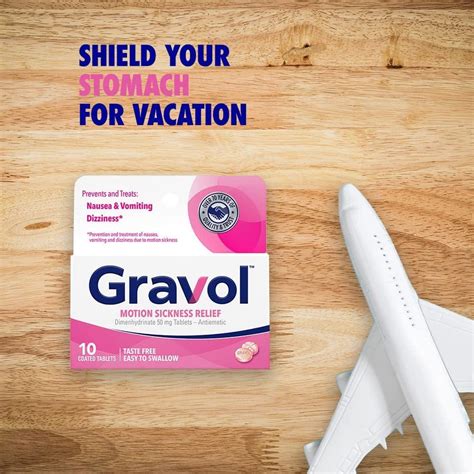 Gravol Coated Tablets 50mg for Motion Sickness Prevention and Relief 10ct