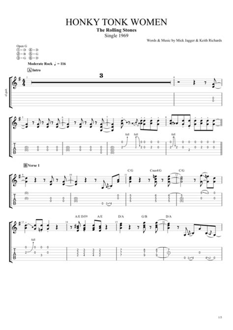 Honky Tonk Women by The Rolling Stones - Full Score Guitar Pro Tab | mySongBook.com