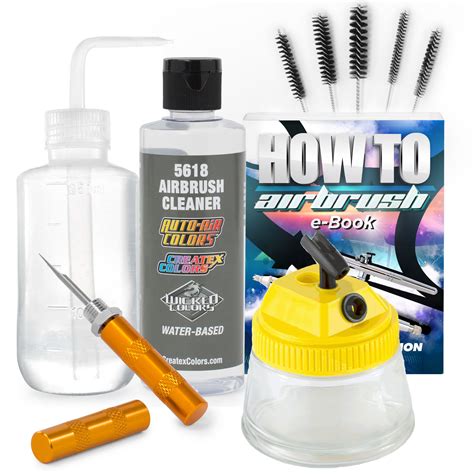 PointZero Airbrush Cleaning Kit with Cleaning Solution, Cleaning Pot Jar, Cleaning Brushes ...