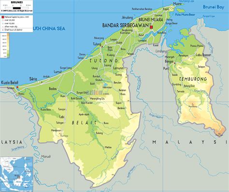 Physical Map of Brunei - Ezilon Maps